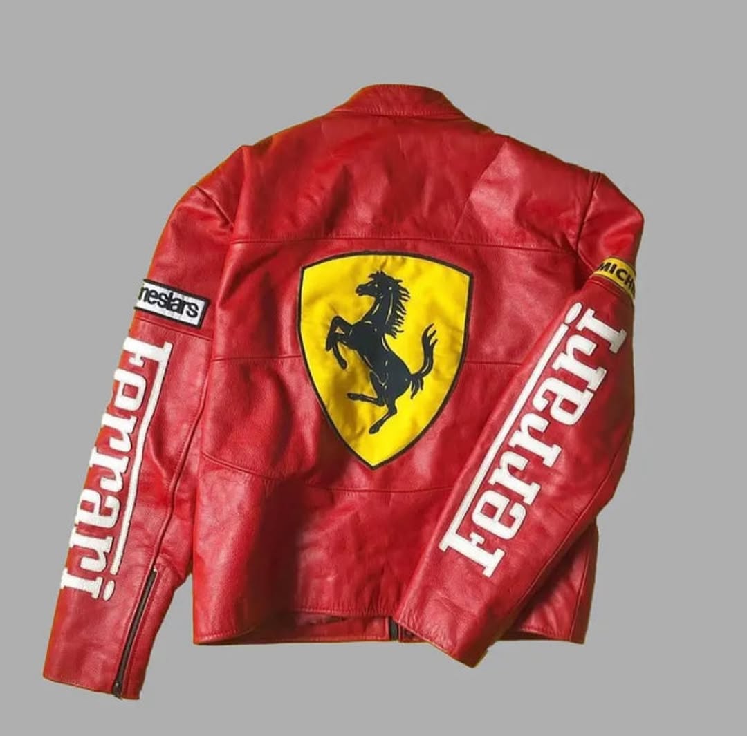 Red Ferrari F1 Vintage Embroidered Racing Jacket