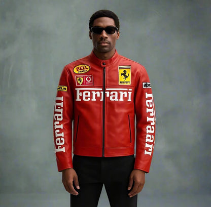 Red Ferrari F1 Vintage Embroidered Racing Jacket