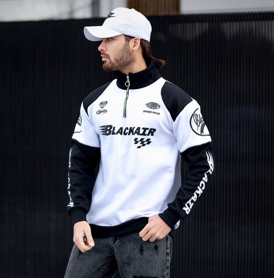 Black Air Racer Y2K Half Zip Sweatshirt – Trendy Streetwear Fashion