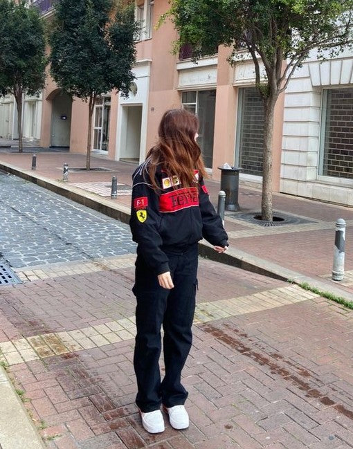 Black Ferrari F1 Vintage Racing Jacket