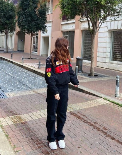 Black Ferrari F1 Vintage Racing Jacket