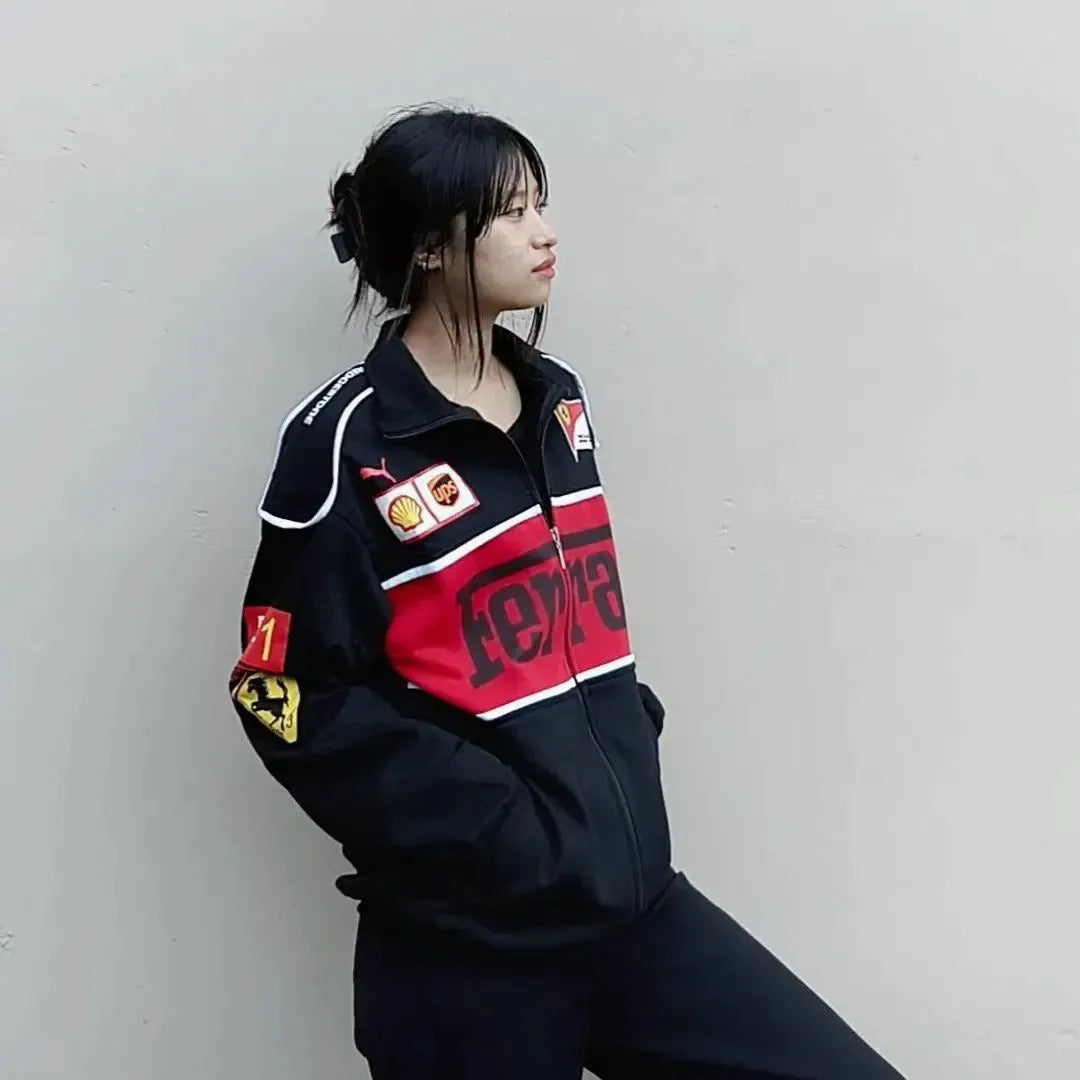 Black Ferrari F1 Vintage Racing Jacket