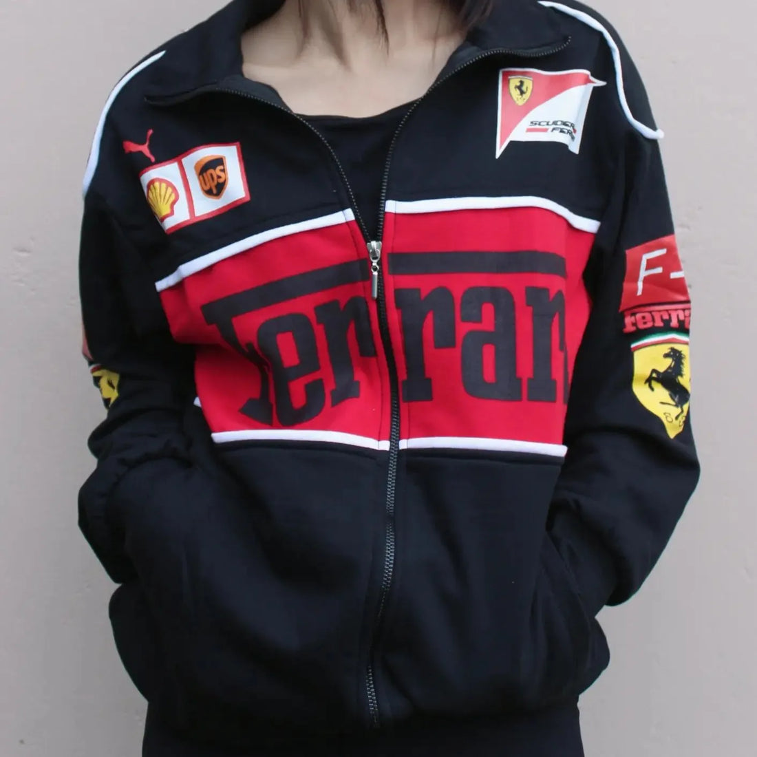 Black Ferrari F1 Vintage Racing Jacket