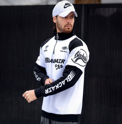 Black Air Racer Y2K Half Zip Sweatshirt – Trendy Streetwear Fashion