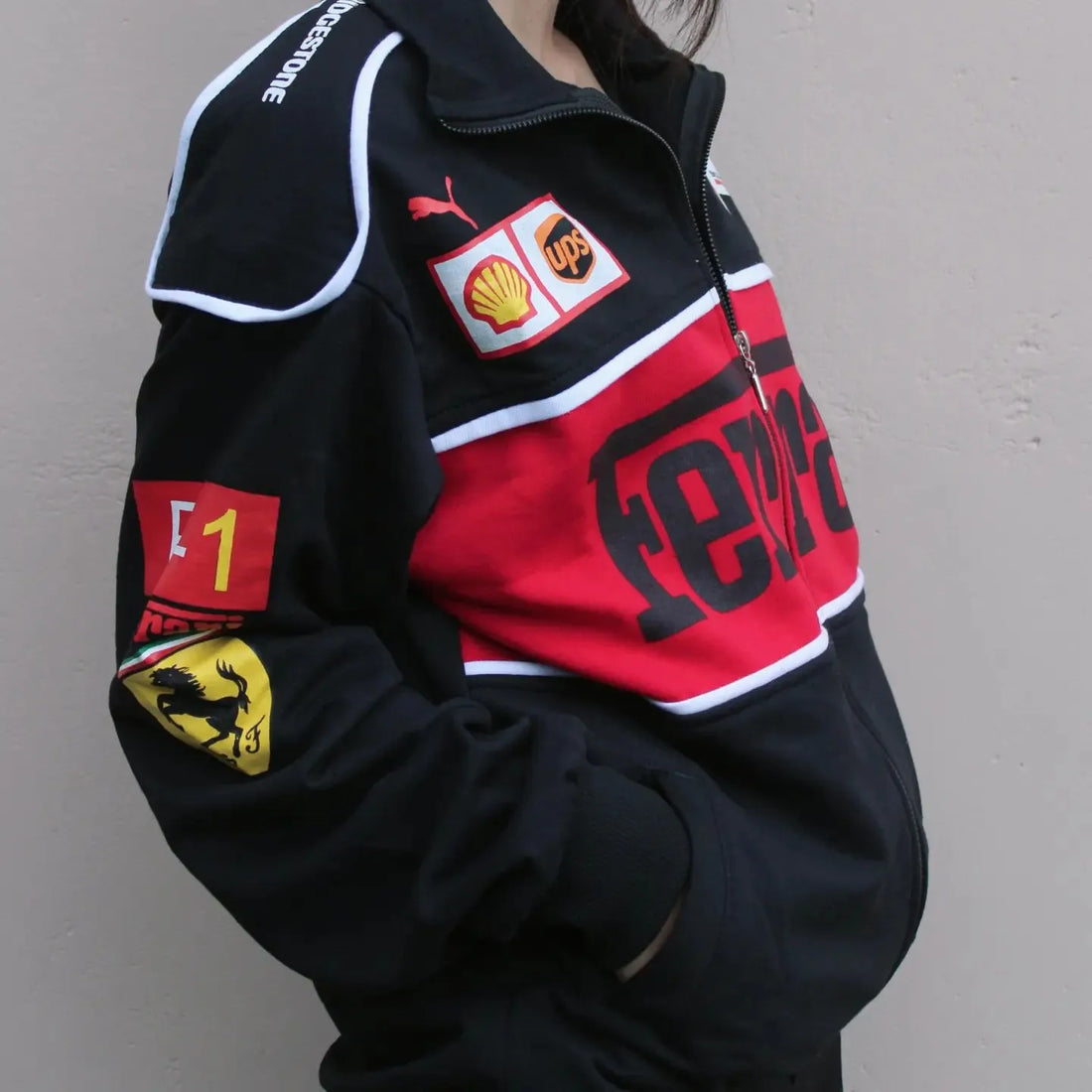 Black Ferrari F1 Vintage Racing Jacket